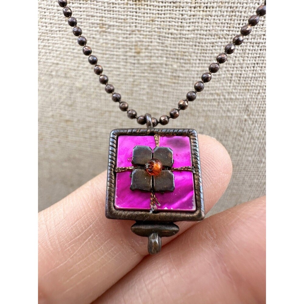 Satellite Copper Pink Pendant Ball Chain Necklace 17”